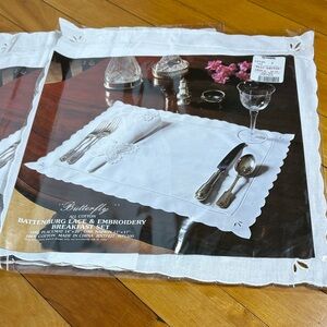 Butterfly Battenburg Lace & Embroidery Breakfast Set placemats